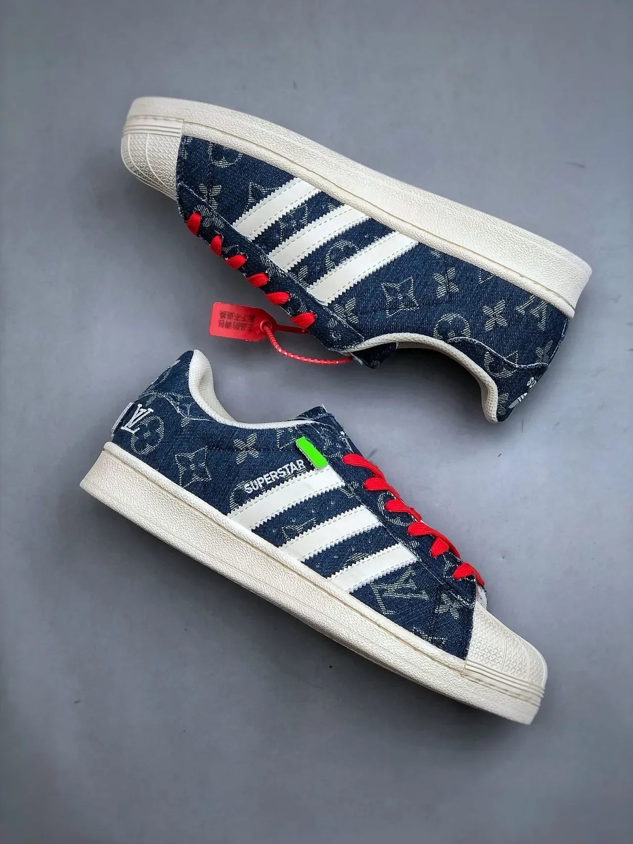 Adidas Superstar Denim Monogram Red Lace Lifestyle Sneakers 2