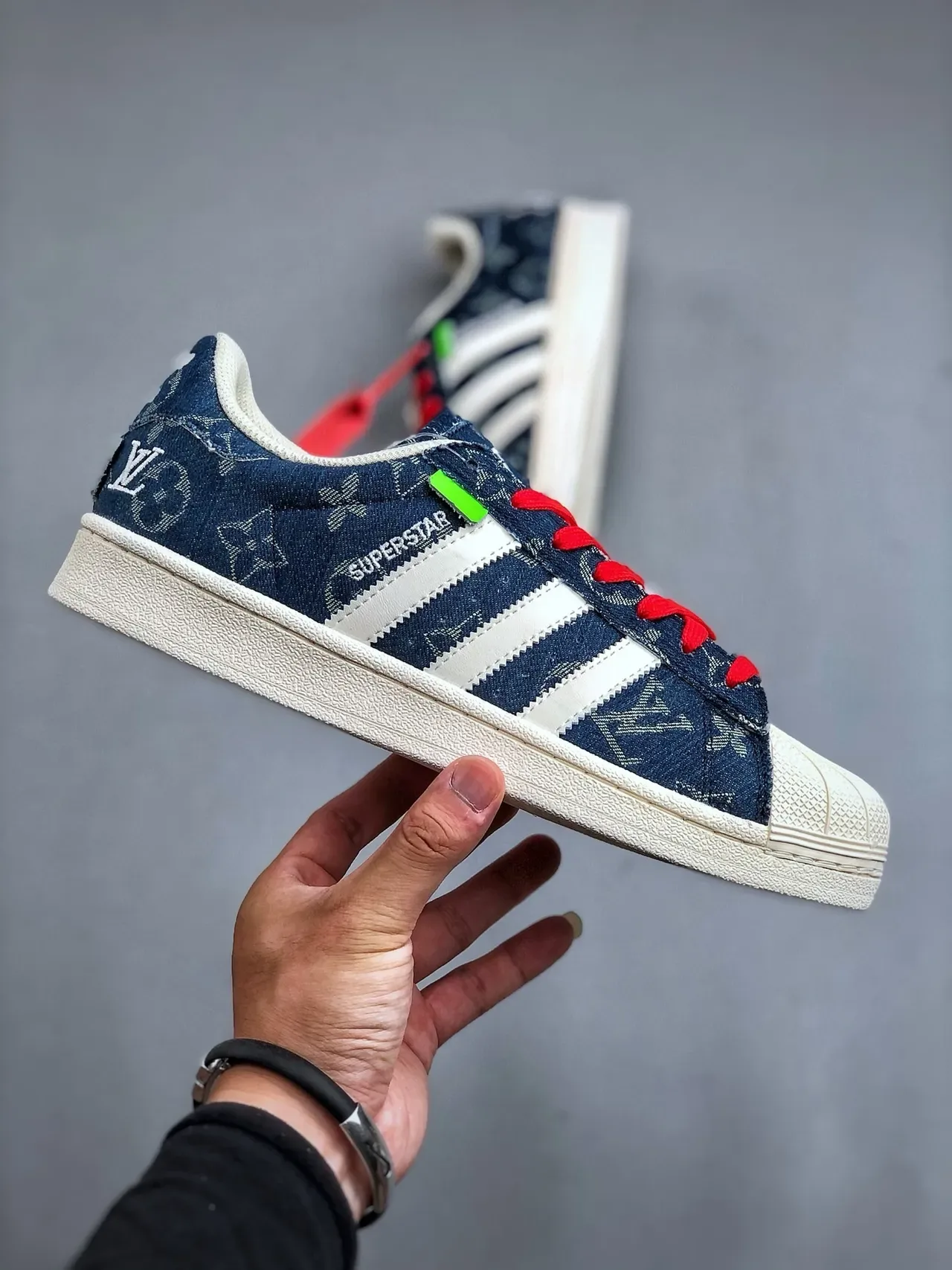 Adidas Superstar Denim Monogram Red Lace Lifestyle Sneakers 6