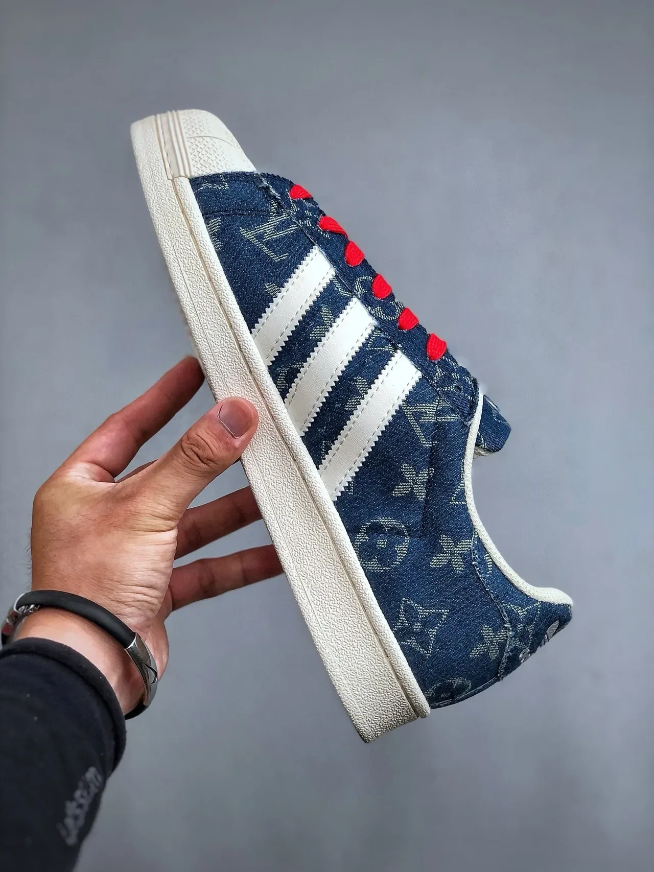 Adidas Superstar Denim Monogram Red Lace Lifestyle Sneakers 8