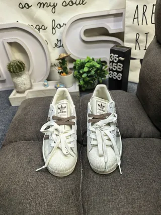 Adidas Superstar Off-White and Brown Lifestyle Sneakers 10