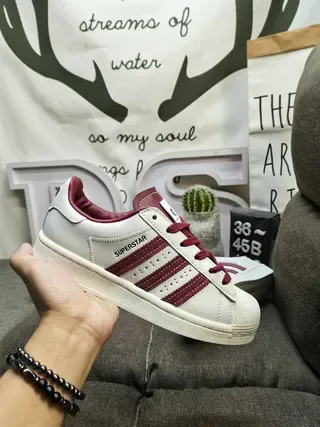 Adidas Superstar Off-White and Burgundy Lifestyle Sneakers 5