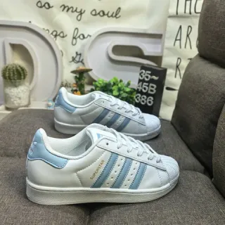Adidas Superstar White and Light Blue Lifestyle Sneakers