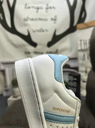 Adidas Superstar White and Light Blue Lifestyle Sneakers 3
