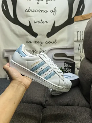 Adidas Superstar White and Light Blue Lifestyle Sneakers 5