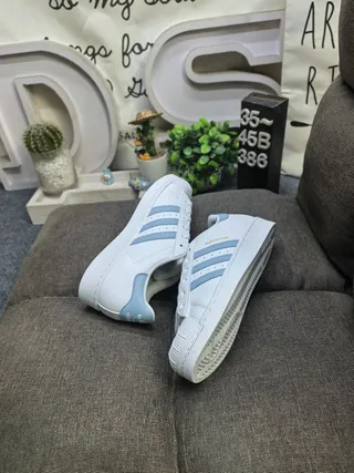 Adidas Superstar White and Light Blue Lifestyle Sneakers 6