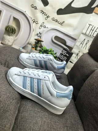 Adidas Superstar White and Light Blue Lifestyle Sneakers 7
