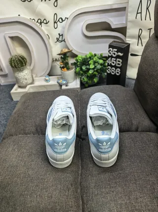 Adidas Superstar White and Light Blue Lifestyle Sneakers 8
