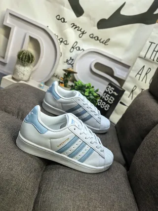 Adidas Superstar White and Light Blue Lifestyle Sneakers 9