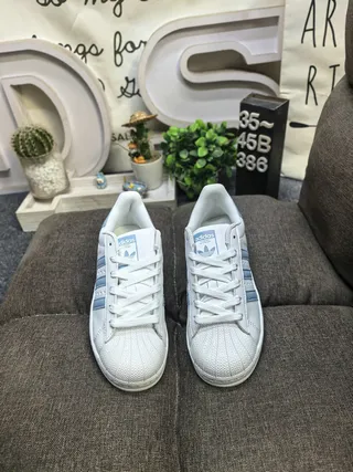 Adidas Superstar White and Light Blue Lifestyle Sneakers 10