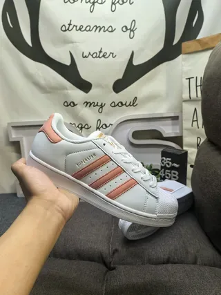 Adidas Superstar White and Peach Lifestyle Sneakers 5