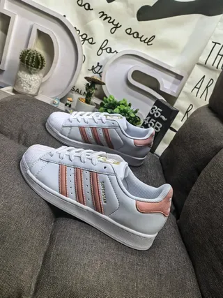 Adidas Superstar White and Peach Lifestyle Sneakers 7