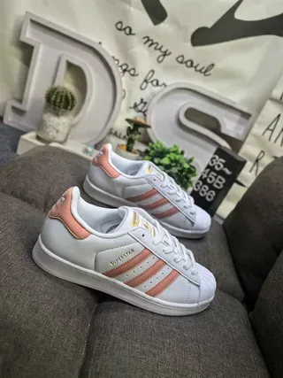 Adidas Superstar White and Peach Lifestyle Sneakers 9