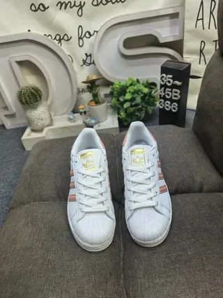 Adidas Superstar White and Peach Lifestyle Sneakers 10