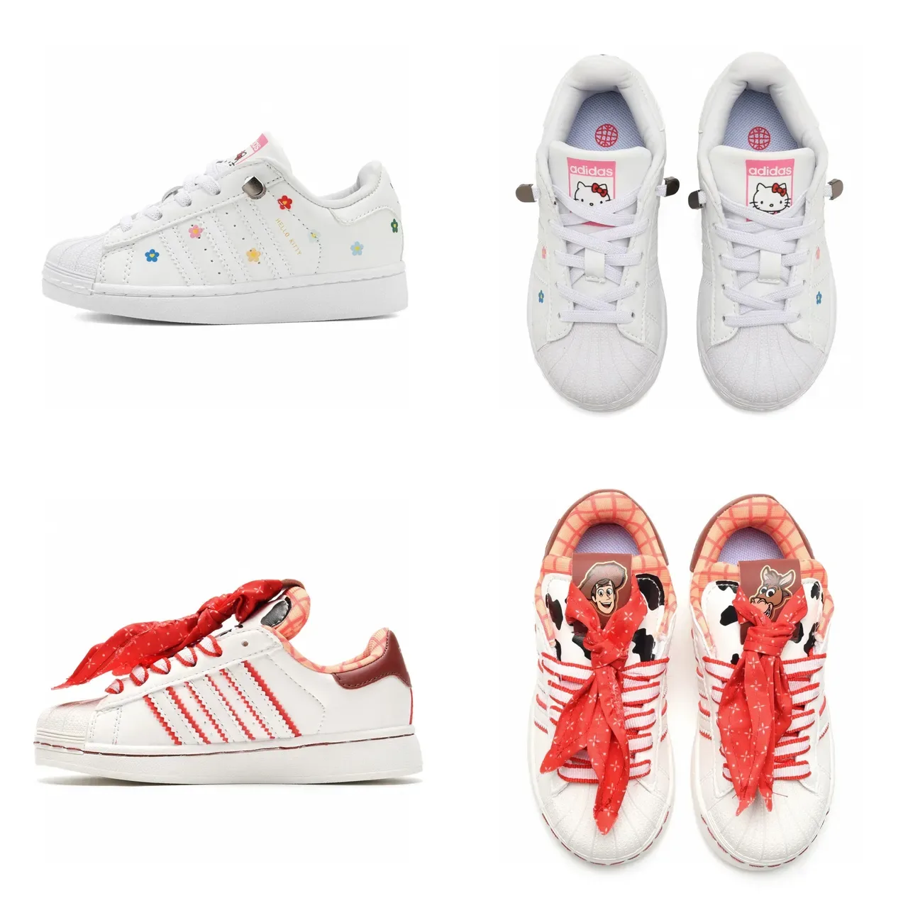 Adidas Superstar White Floral and Red Stripe Lifestyle Sneakers 2
