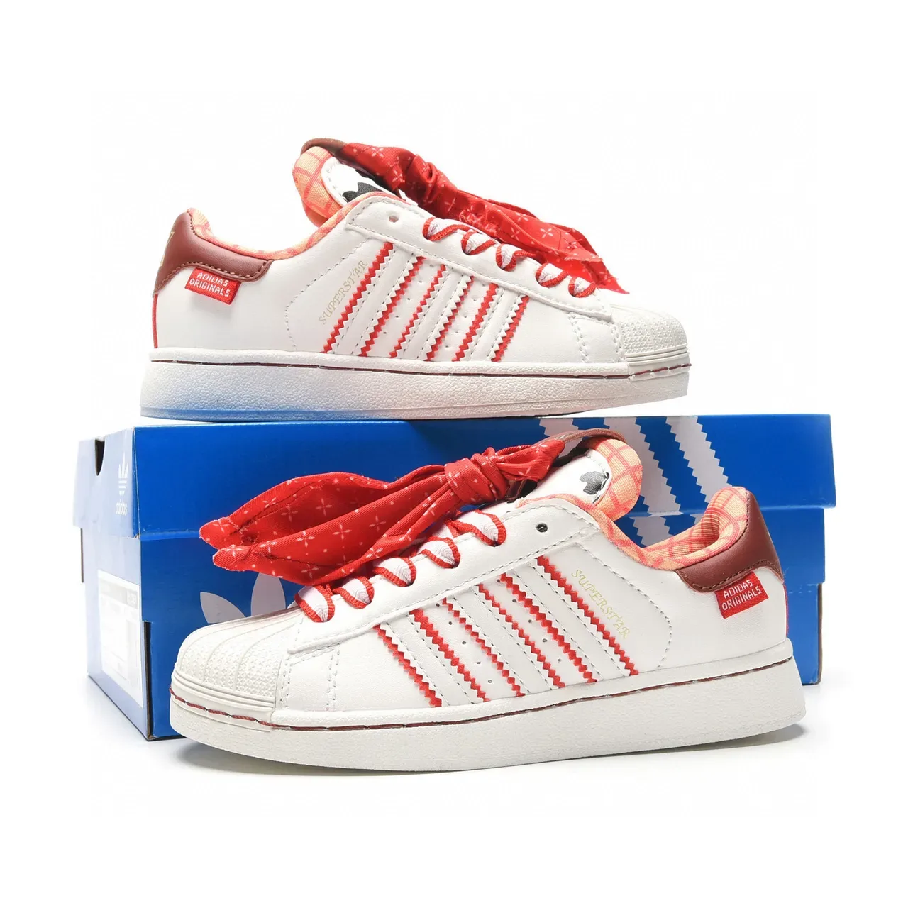 Adidas Superstar White Floral and Red Stripe Lifestyle Sneakers 6