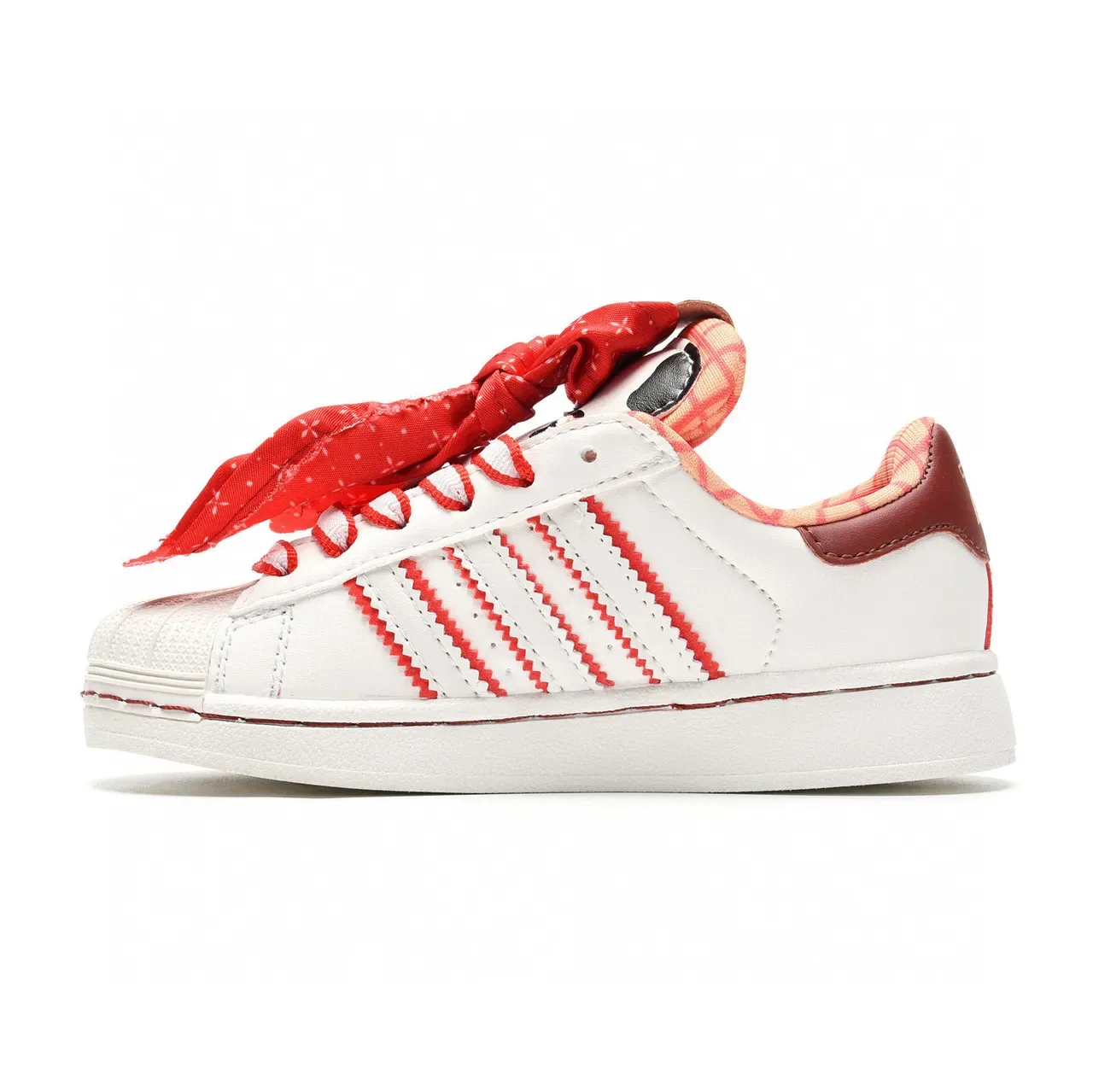Adidas Superstar White Floral and Red Stripe Lifestyle Sneakers 7
