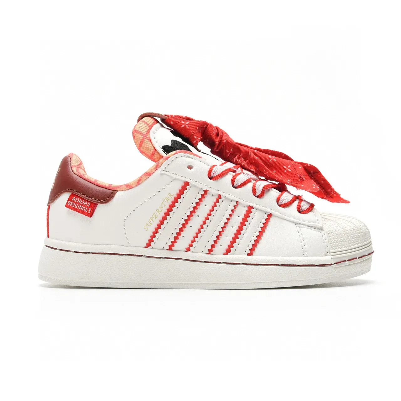 Adidas Superstar White Floral and Red Stripe Lifestyle Sneakers 8