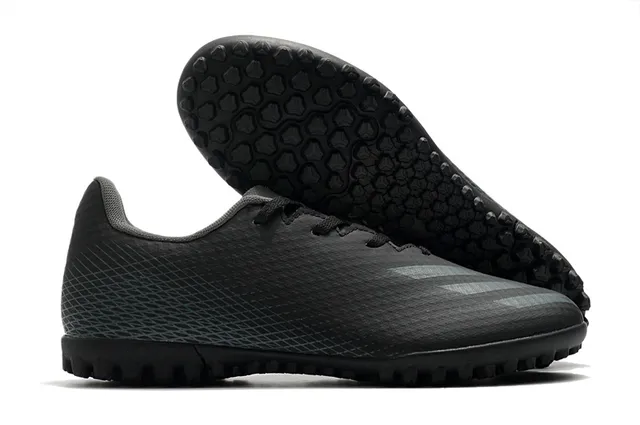 Adidas Sapatos de futebol branco e preto de corte baixo com upper sintético, linha gráfica de gradiente para grama artificial 20