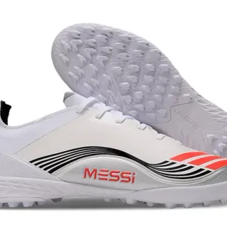 Adidas सफेद काला कम-कट सिंथेटिक अपर वेव-पैटर्न ग्राफिक टर्फ फुटबॉल जूते