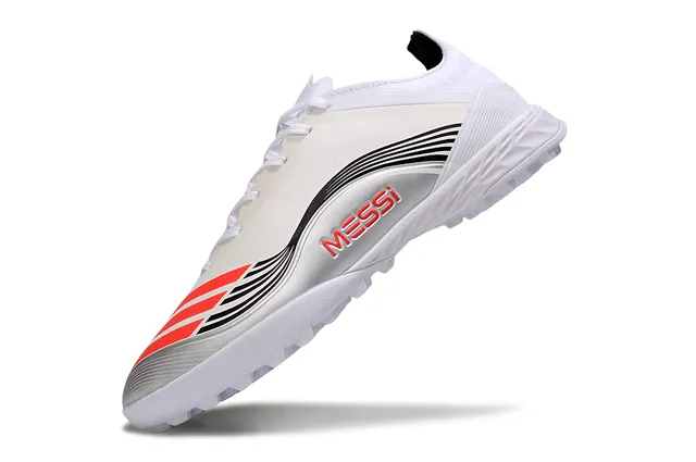 Adidas Chaussures de football en gazon blanc noir à coupe basse tige synthétique motif graphique ondulé 3