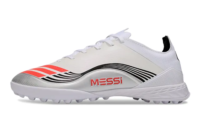 Adidas Chaussures de football en gazon blanc noir à coupe basse tige synthétique motif graphique ondulé 7