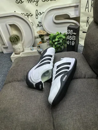 Adidas White Black Quilted Leather Upper Three-Stripe Side Panel Lifestyle Sneakers 6