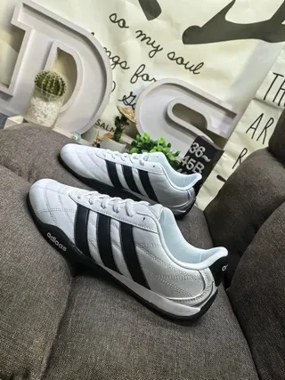 Adidas White Black Quilted Leather Upper Three-Stripe Side Panel Lifestyle Sneakers 7