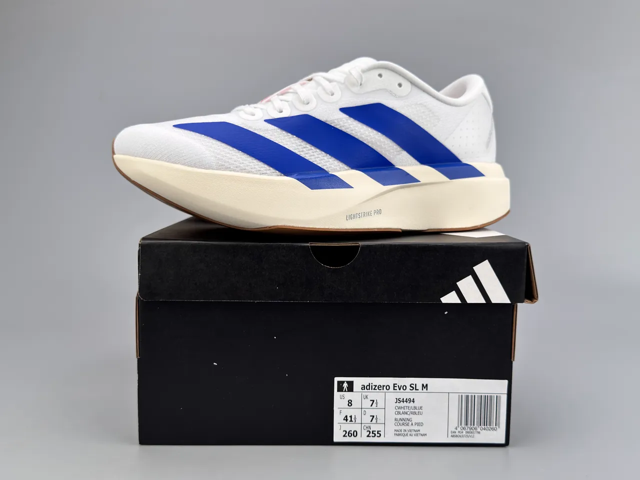 Adidas White Blue Engineered Mesh Upper Three-Stripe Side Branding Running Shoes 4