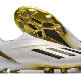 Adidas White Gold Low-Cut Knit Upper Asymmetrical Lacing Firm-Ground Soccer Shoes
