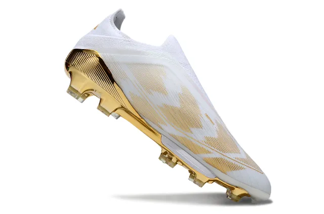 Adidas White Gold Low-Cut Sock-Fit Upper Metallic Stripe Detailing Firm-Ground Soccer Shoes 2