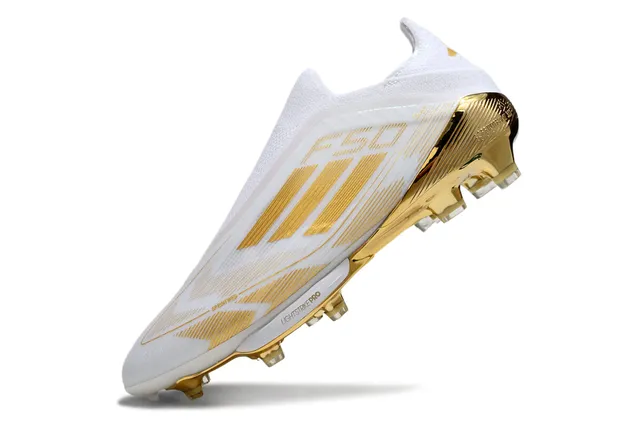 Adidas White Gold Low-Cut Sock-Fit Upper Metallic Stripe Detailing Firm-Ground Soccer Shoes 3