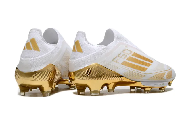 Adidas White Gold Low-Cut Sock-Fit Upper Metallic Stripe Detailing Firm-Ground Soccer Shoes 5