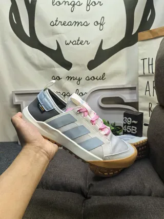 Adidas White Gray Mesh Upper Three-Stripe Side Panel Lifestyle Sneakers 5