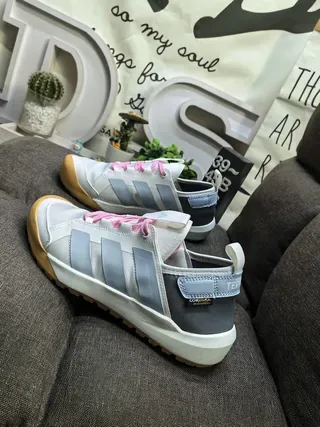 Adidas White Gray Mesh Upper Three-Stripe Side Panel Lifestyle Sneakers 7