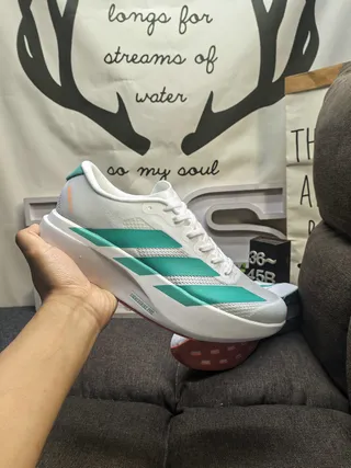 Adidas White Green Engineered Mesh Upper Three-Stripe Side Panel Running Shoes 5