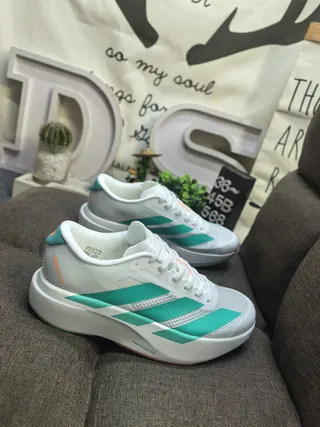 Adidas White Green Engineered Mesh Upper Three-Stripe Side Panel Running Shoes 9