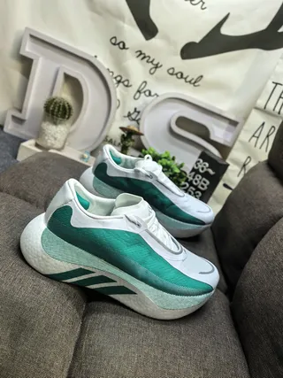 Adidas White Green Knit Upper Sculpted Foam Midsole Lifestyle Sneakers 9