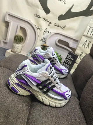 Adidas White Green Sole Mesh And Synthetic Overlay Upper Chunky Sneakers 9