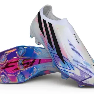 Adidas White Multicolor Laceless Sock-Fit Upper Iridescent Holographic Outsole Firm-Ground Soccer Shoes