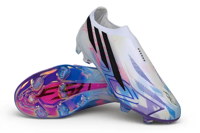 Adidas White Multicolor Laceless Sock-Fit Upper Iridescent Holographic Outsole Firm-Ground Soccer Shoes 1