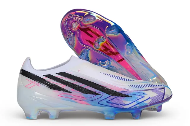 Adidas White Multicolor Laceless Sock-Fit Upper Iridescent Holographic Outsole Firm-Ground Soccer Shoes 4