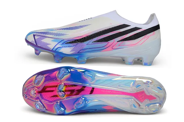 Adidas White Multicolor Laceless Sock-Fit Upper Iridescent Holographic Outsole Firm-Ground Soccer Shoes 5