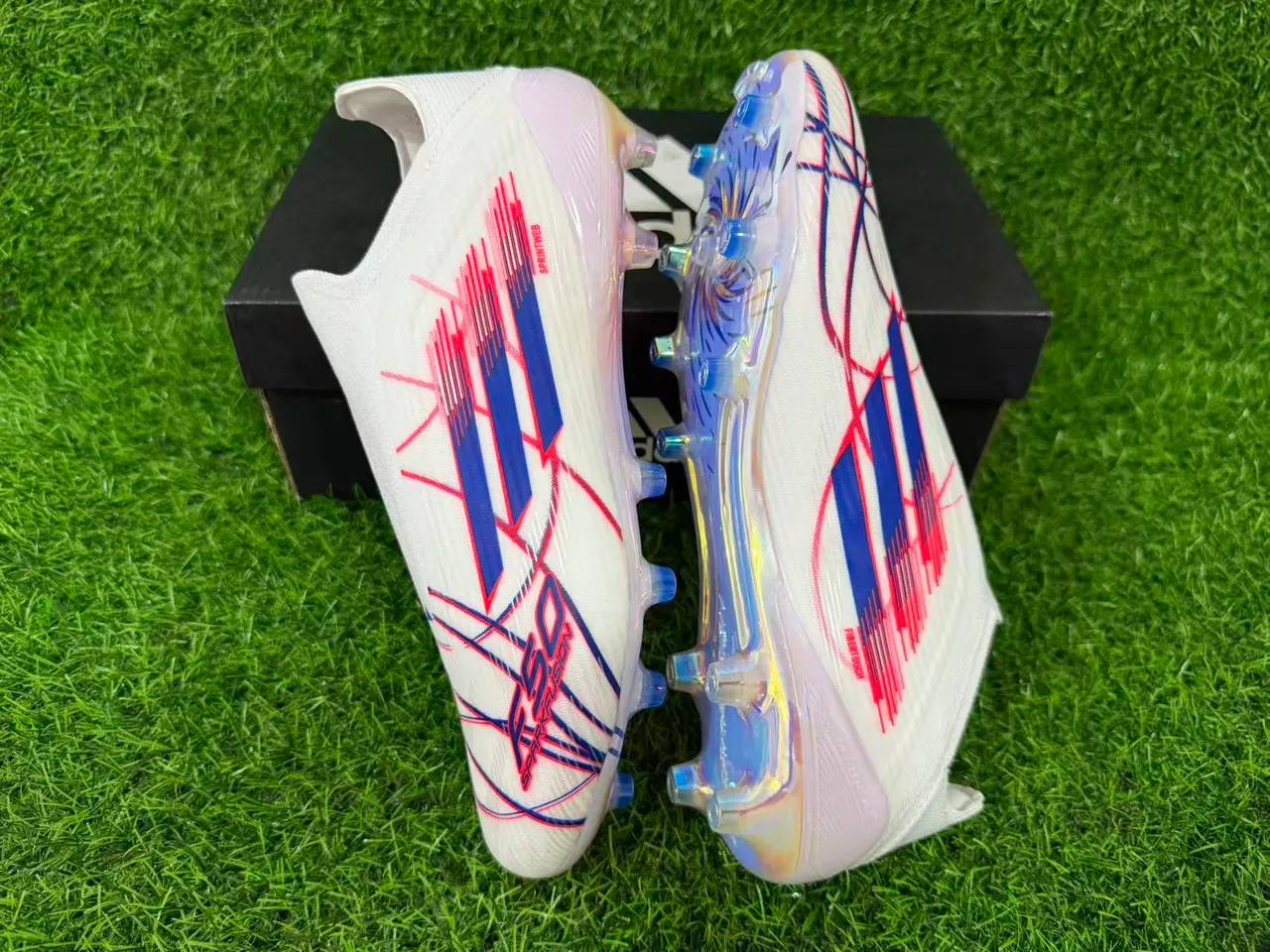 Adidas White Multicolor Sock-Fit Upper Translucent Iridescent Outsole Firm-Ground Soccer Shoes 4