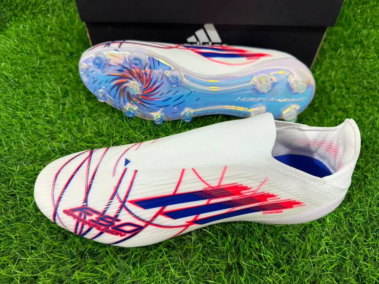 Adidas White Multicolor Sock-Fit Upper Translucent Iridescent Outsole Firm-Ground Soccer Shoes 6