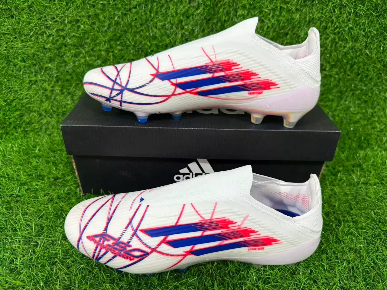Adidas White Multicolor Sock-Fit Upper Translucent Iridescent Outsole Firm-Ground Soccer Shoes 8
