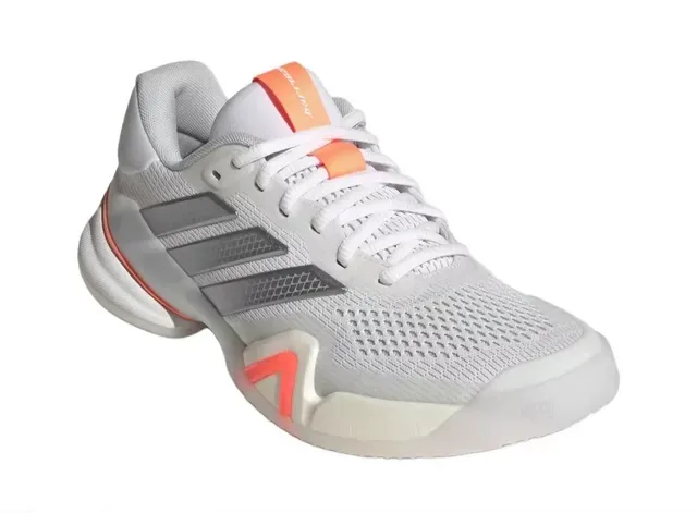 Adidas White Orange Breathable Mesh Upper Metallic Three-Stripe Overlay Sneakers 5