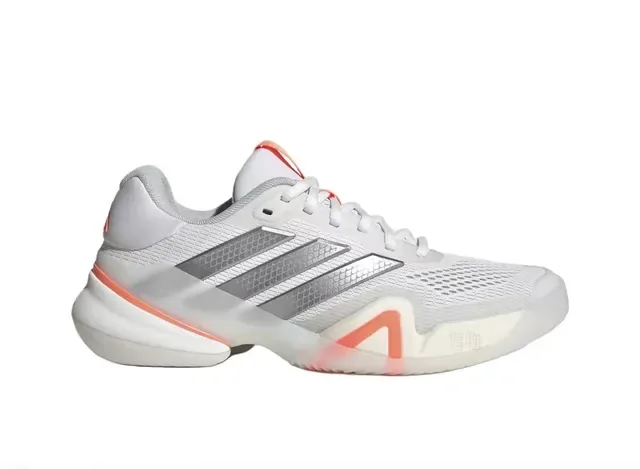 Adidas White Orange Breathable Mesh Upper Metallic Three-Stripe Overlay Sneakers 6