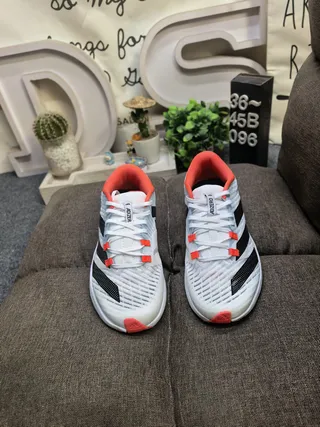 Adidas White Orange Lightweight Racing Flat Breathable Mesh Upper Running Shoes 10
