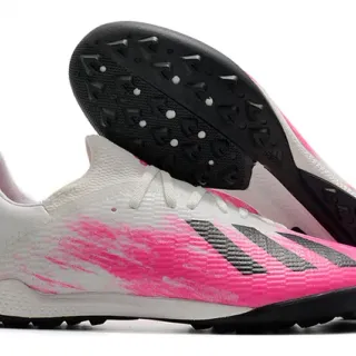 Adidas White Pink Knit Upper Asymmetrical Lacing Turf Soccer Shoes