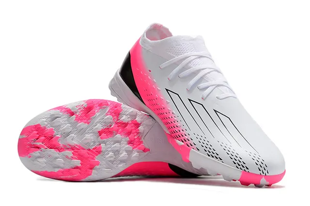Adidas Blanc et Rose Bas Lacets Perforé Synthétique Supérieur Turf Chaussures de Football 3